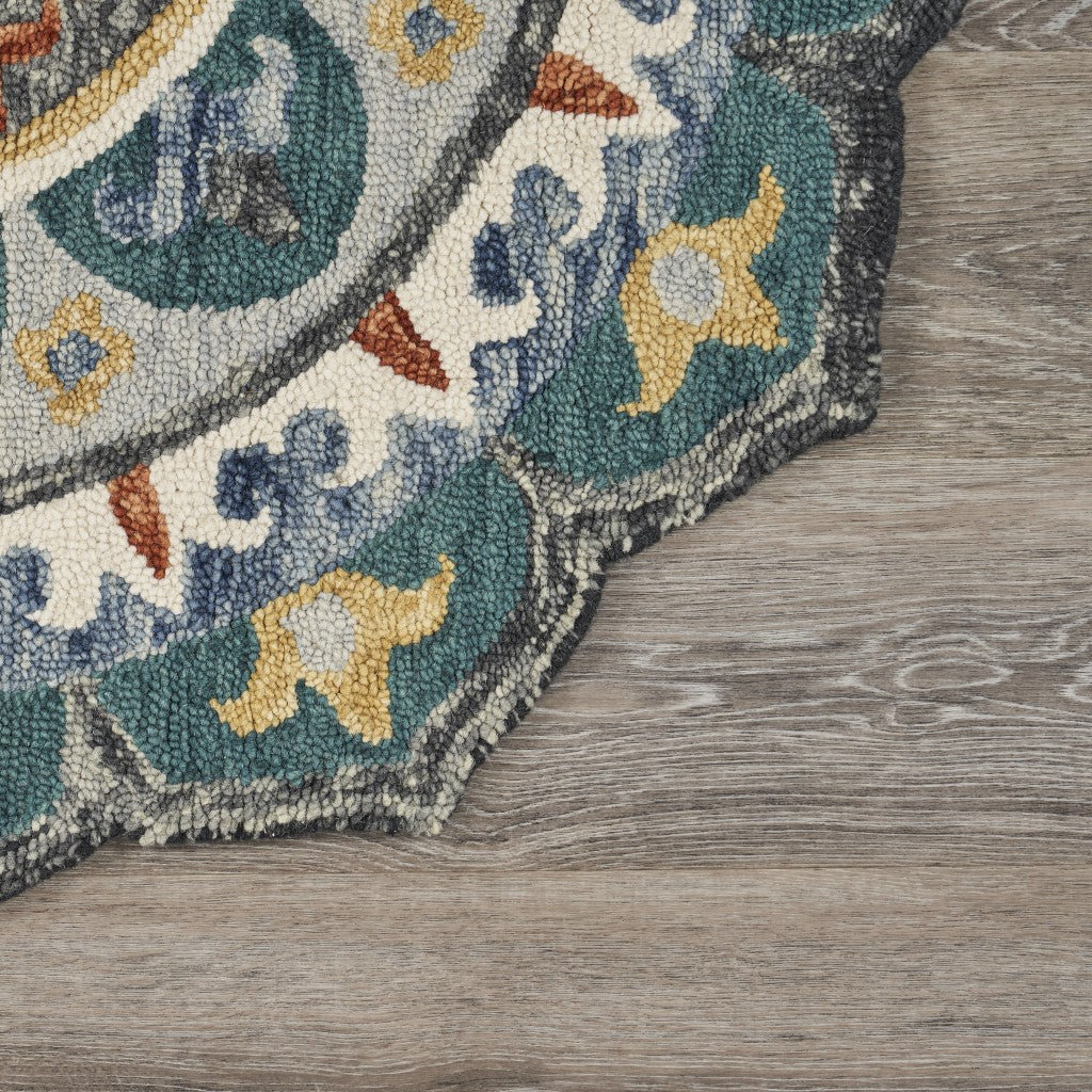 6' Green And Ivory Wool Hand Tufted Round Rug-Area Rugs-DECOROLALA