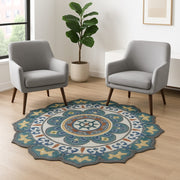 6' Green And Ivory Wool Hand Tufted Round Rug-Area Rugs-DECOROLALA