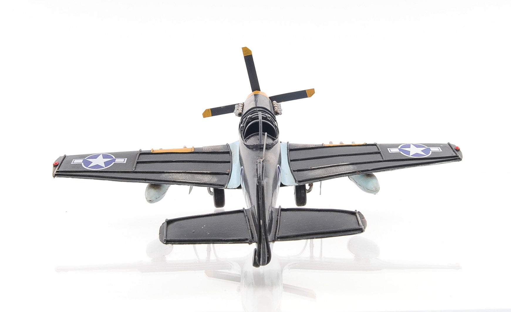 6" Grey Mustang Metal Hand Painted Decorative Airplane-Sculptures-DECOROLALA