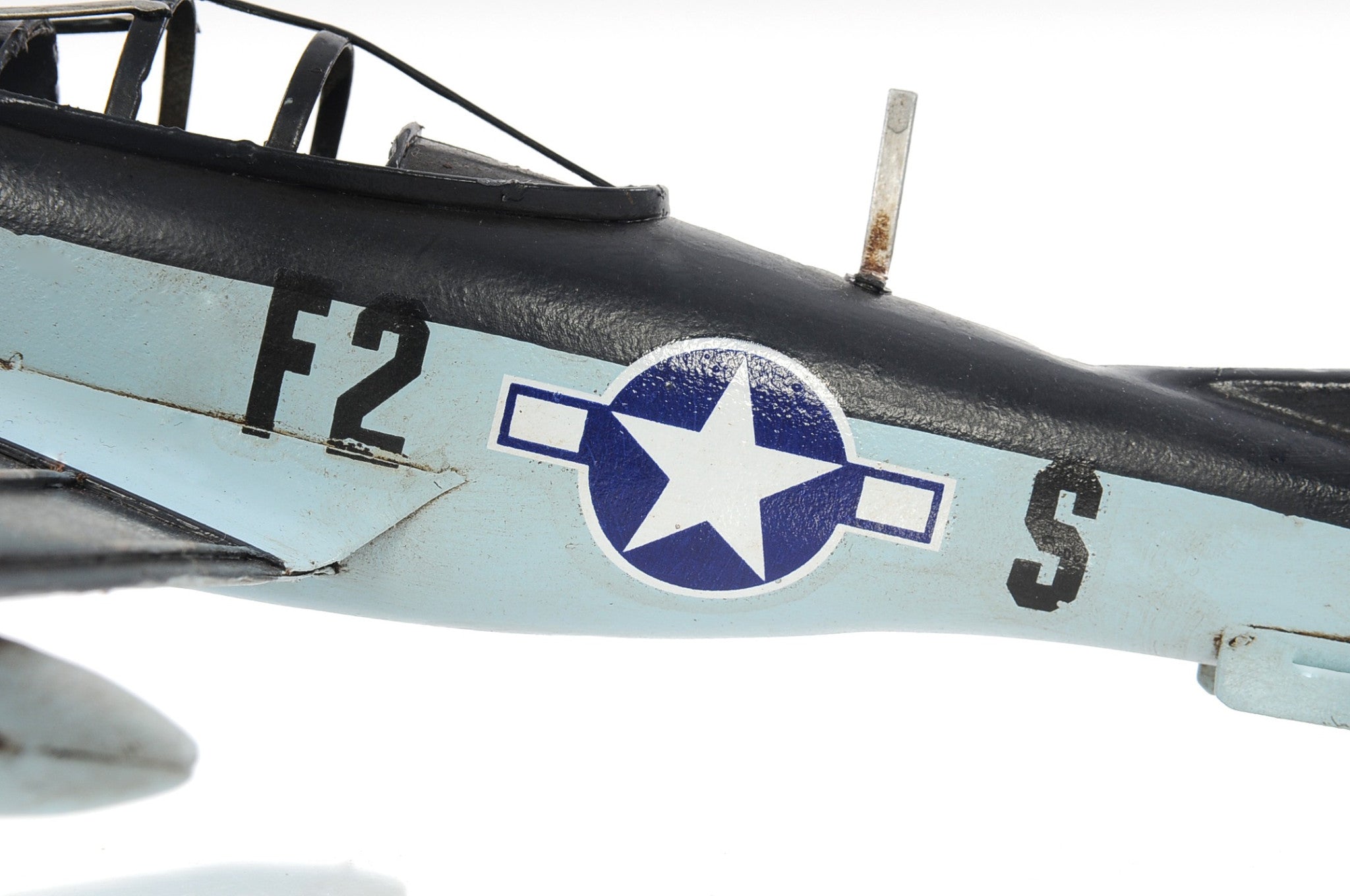 6" Grey Mustang Metal Hand Painted Decorative Airplane-Sculptures-DECOROLALA