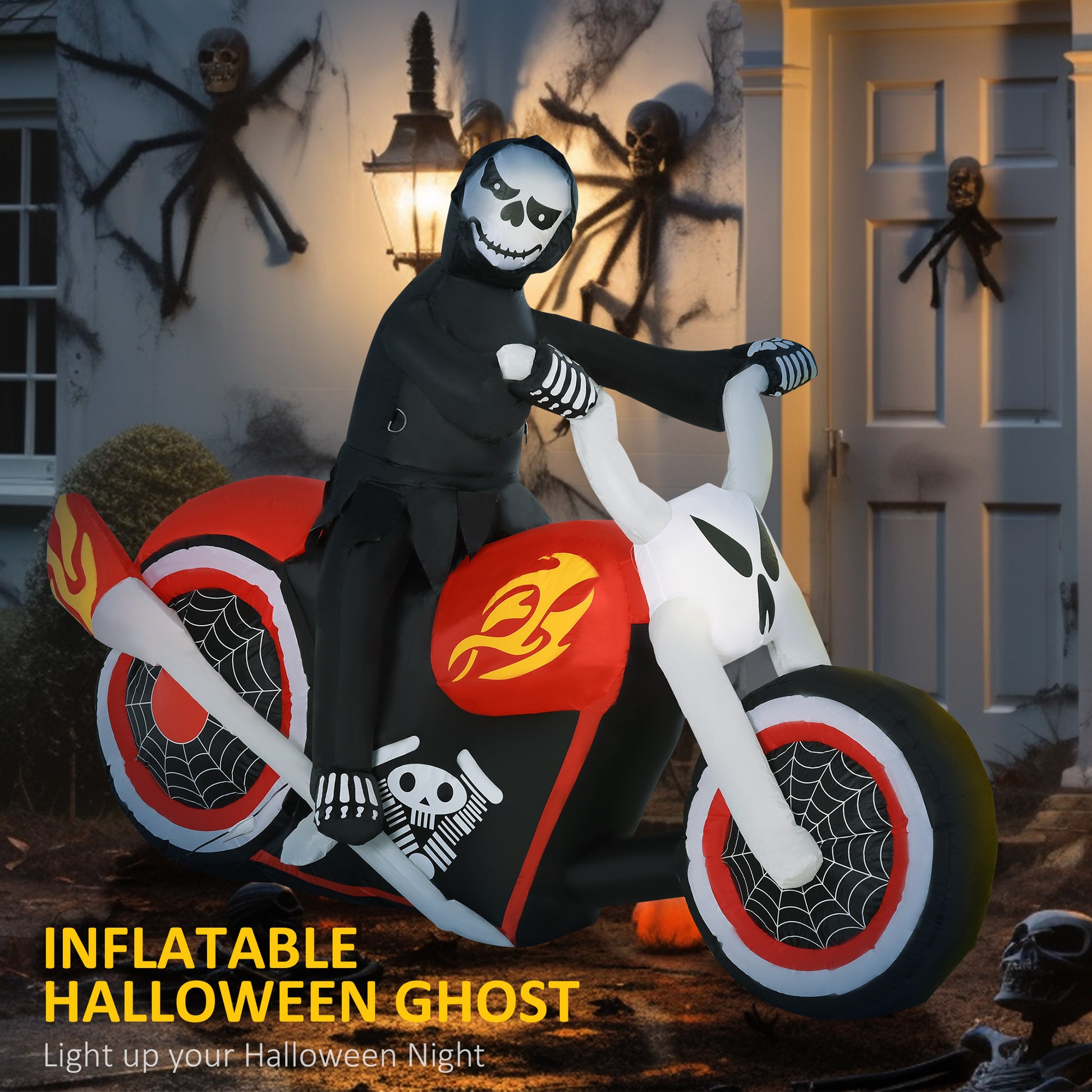 6' Halloween Grim Reaper on Motorcycle Inflatable with LED Lights-Home Furnishings > Holiday & Seasonal > Halloween Decorations-DECOROLALA