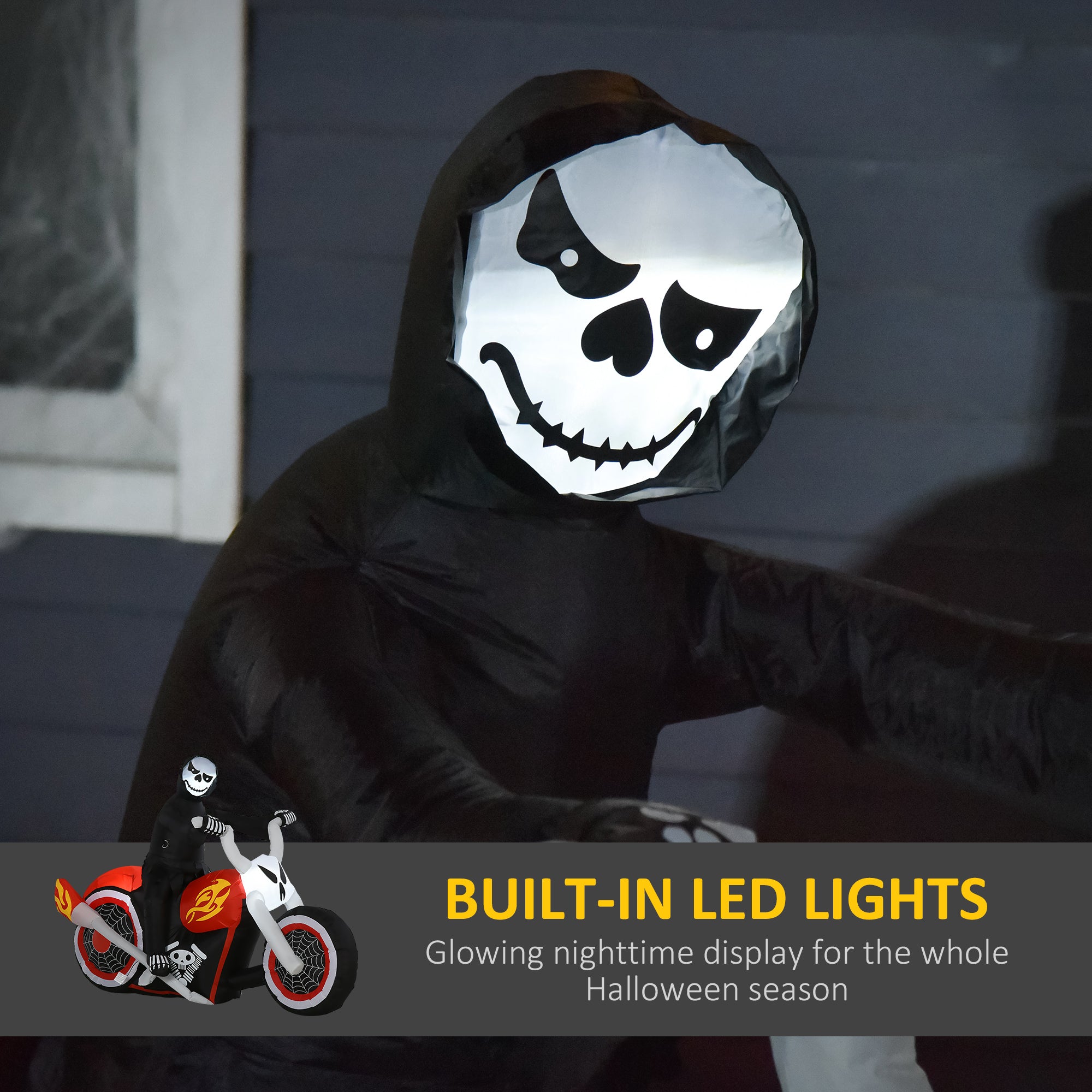 6' Halloween Grim Reaper on Motorcycle Inflatable with LED Lights-Home Furnishings > Holiday & Seasonal > Halloween Decorations-DECOROLALA