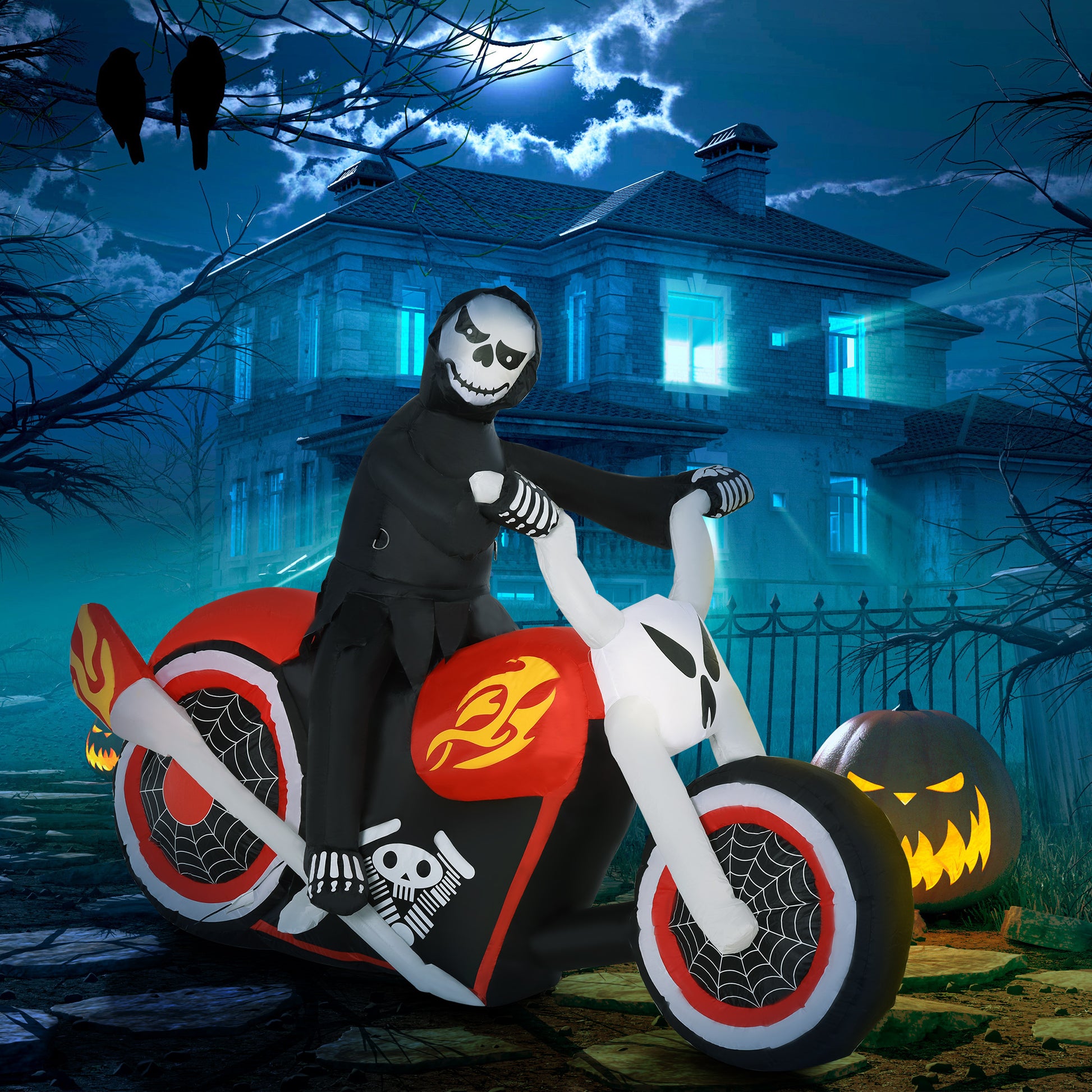 6' Halloween Grim Reaper on Motorcycle Inflatable with LED Lights-Home Furnishings > Holiday & Seasonal > Halloween Decorations-DECOROLALA
