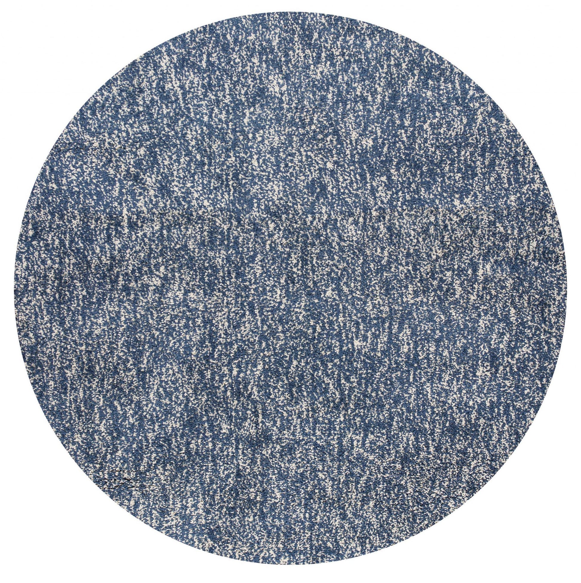 6' Indigo And Ivory Abstract Hand Woven Round Rug-Area Rugs-DECOROLALA