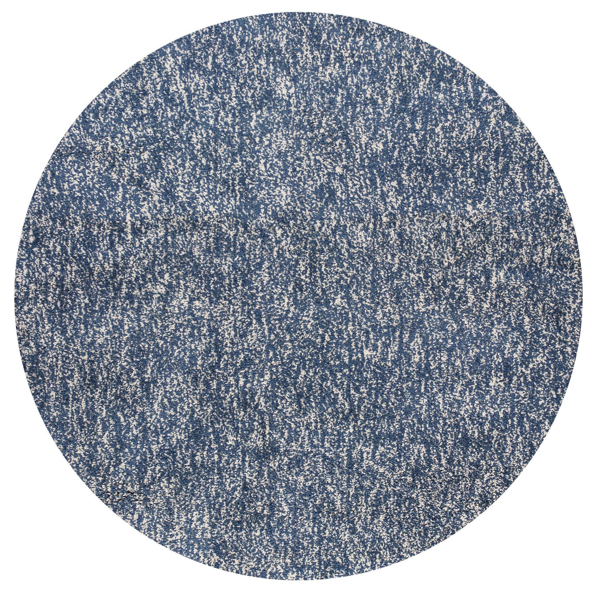 6' Indigo And Ivory Abstract Hand Woven Round Rug-Area Rugs-DECOROLALA