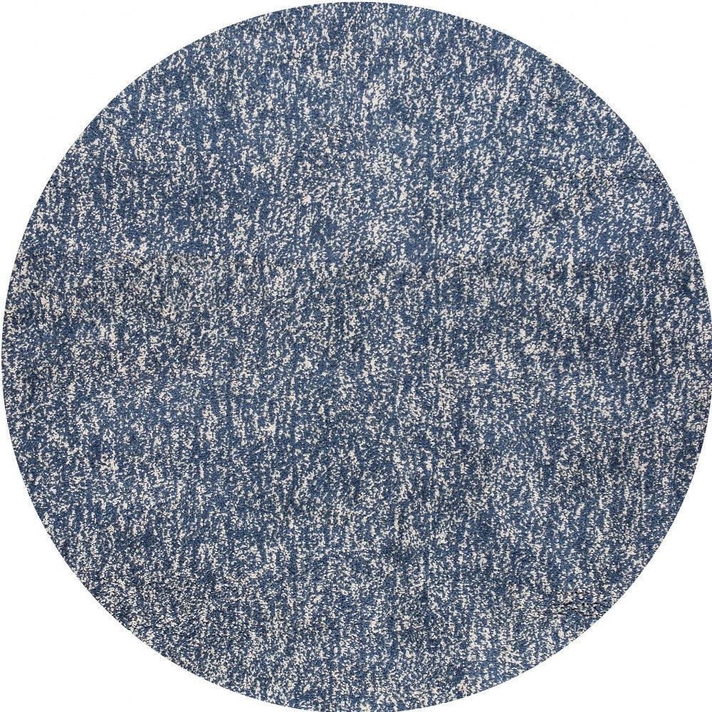 6' Indigo And Ivory Abstract Hand Woven Round Rug-Area Rugs-DECOROLALA