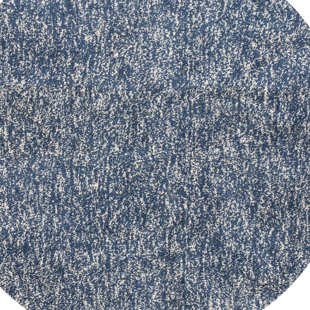 6' Indigo And Ivory Abstract Hand Woven Round Rug-Area Rugs-DECOROLALA