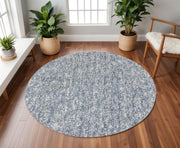 6' Indigo And Ivory Abstract Hand Woven Round Rug-Area Rugs-DECOROLALA