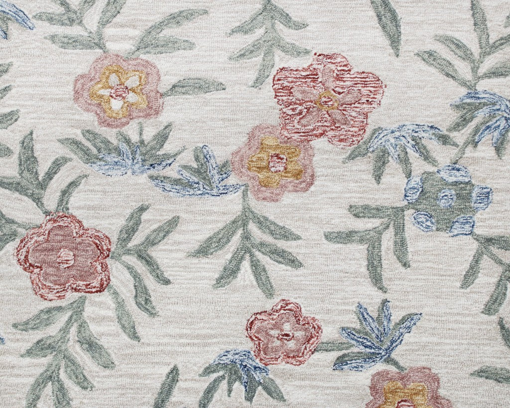 6' Ivory And Blue Round Wool Hand Hooked Handmade Area Rug-Area Rugs-DECOROLALA