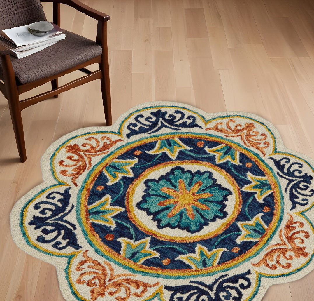 6' Ivory Round Wool Geometric Hand Tufted Area Rug-Area Rugs-DECOROLALA