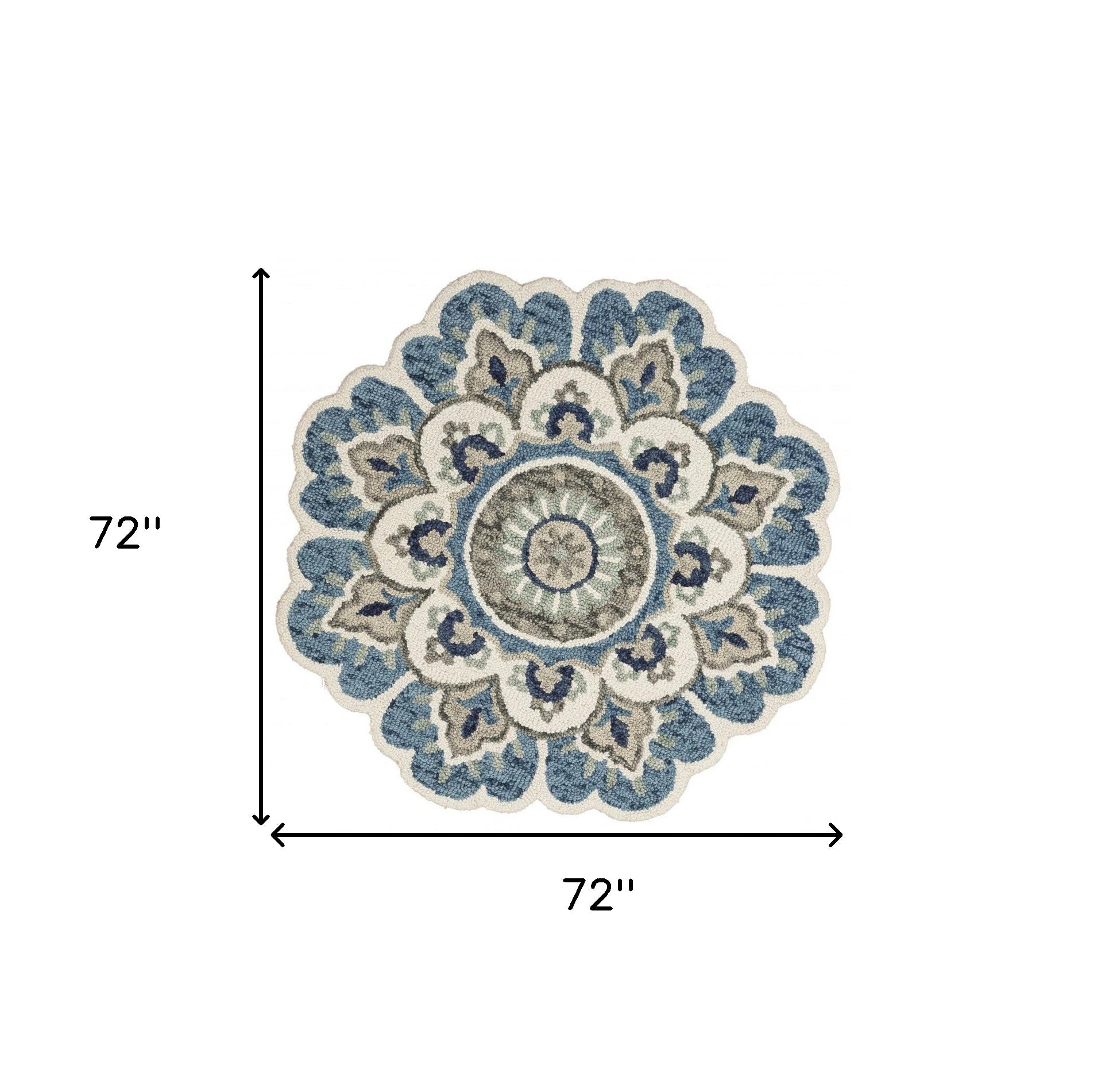 6' Ivory Teal Blue and Green Wool Hand Tufted Round Rug-Area Rugs-DECOROLALA