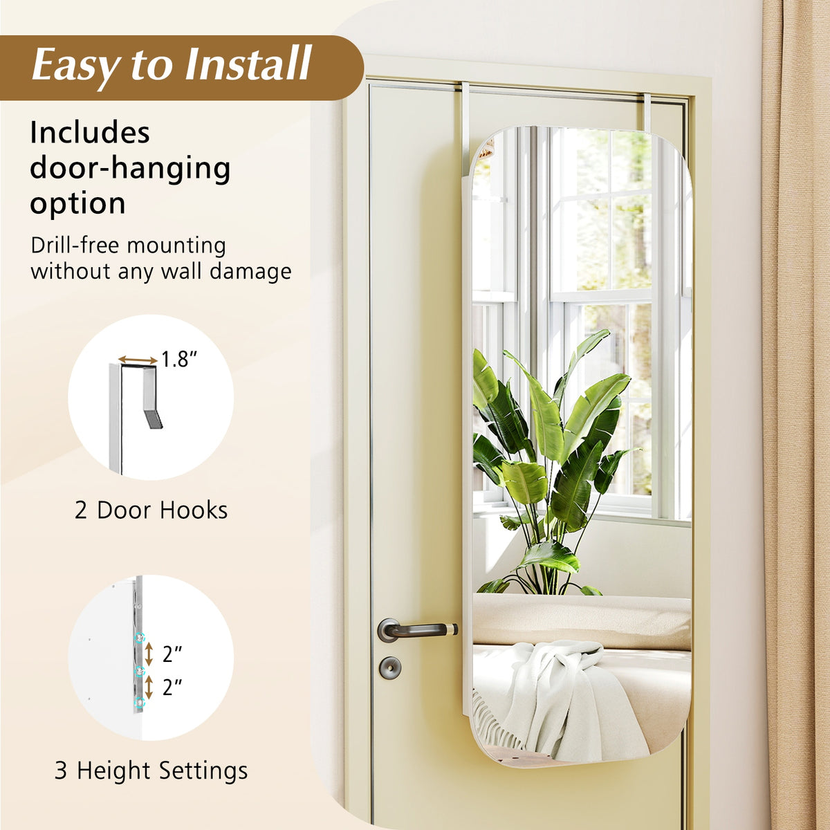 6 LEDs Mirror Jewelry Cabinet Wall or Door Mounted Lockable Jewelry Organizer-White-Jewelry Armoires-DECOROLALA