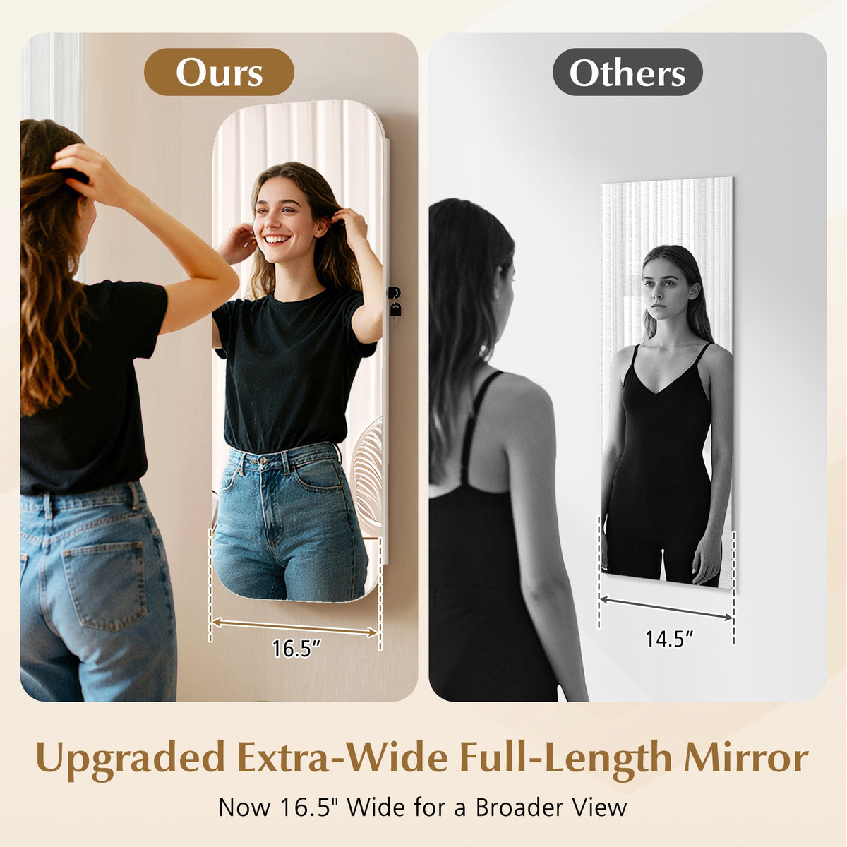 6 LEDs Mirror Jewelry Cabinet Wall or Door Mounted Lockable Jewelry Organizer-White-Jewelry Armoires-DECOROLALA