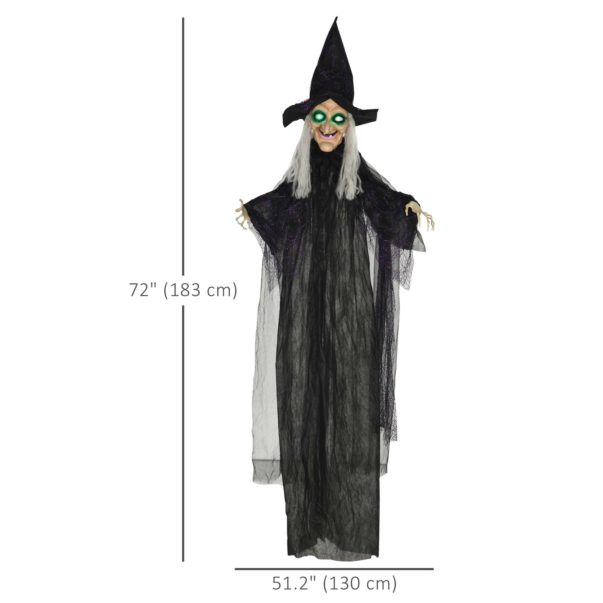 6' Life Size Animated Black Witch Halloween Decoration-Home Furnishings > Holiday & Seasonal > Halloween Decorations-DECOROLALA