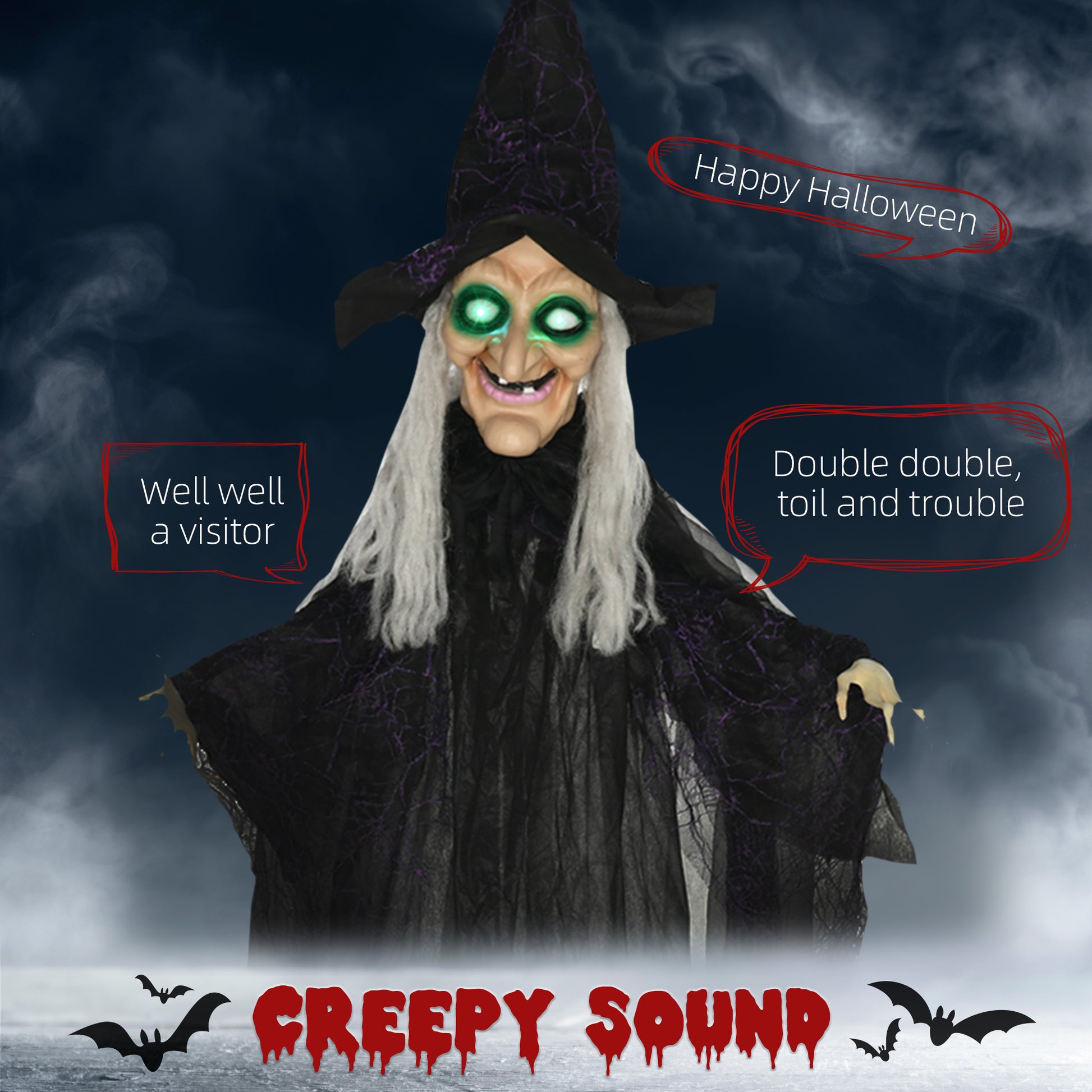 6' Life Size Animated Black Witch Halloween Decoration-Home Furnishings > Holiday & Seasonal > Halloween Decorations-DECOROLALA