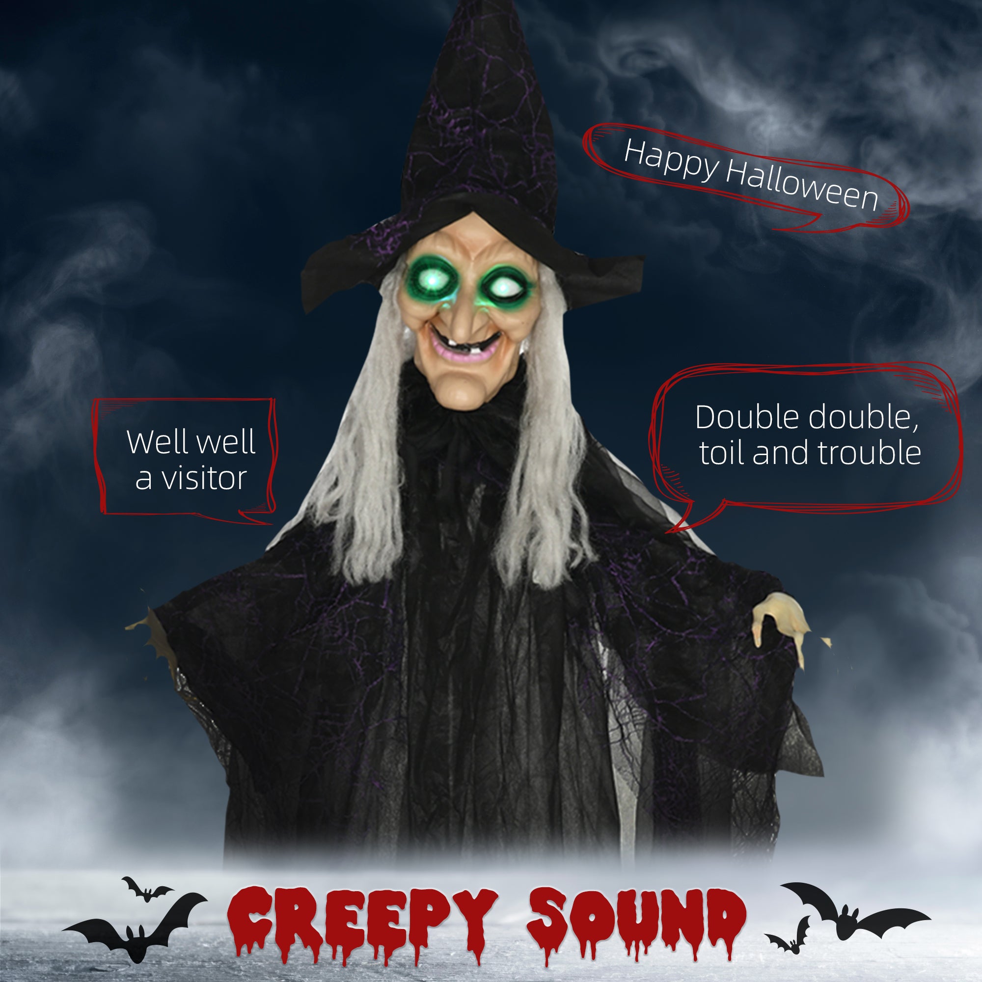 6' Life Size Animated Black Witch Halloween Decoration-Home Furnishings > Holiday & Seasonal > Halloween Decorations-DECOROLALA