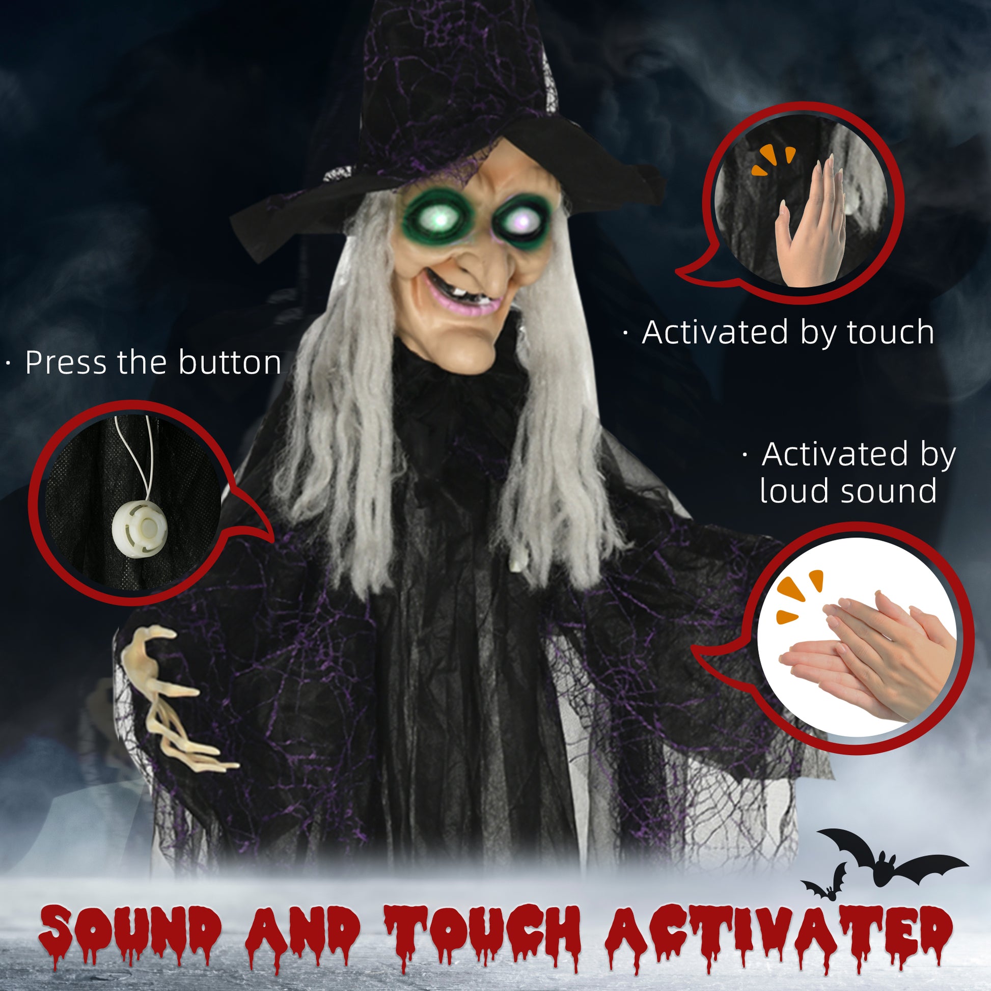 6' Life Size Animated Black Witch Halloween Decoration-Home Furnishings > Holiday & Seasonal > Halloween Decorations-DECOROLALA