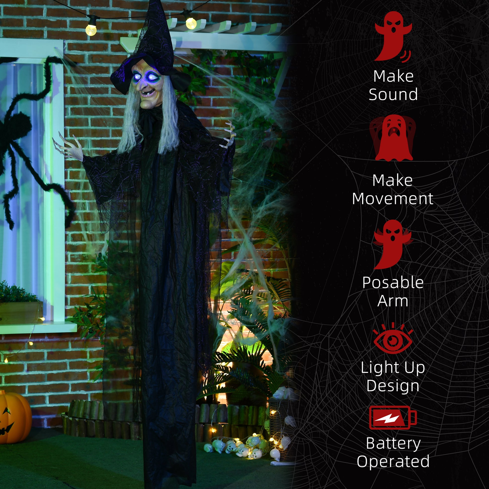 6' Life Size Animated Black Witch Halloween Decoration-Home Furnishings > Holiday & Seasonal > Halloween Decorations-DECOROLALA