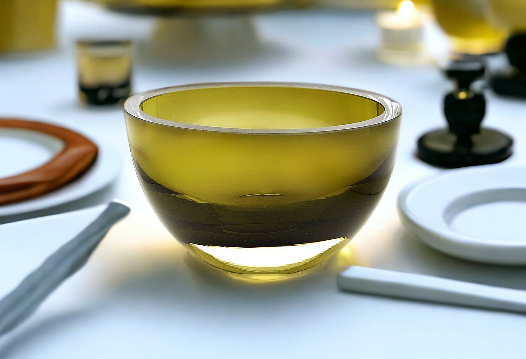 6" Moss Green Mouth Blown Crystal Thick Walled Bowl-Serving Bowls-DECOROLALA