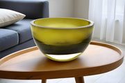 6" Moss Green Mouth Blown Crystal Thick Walled Bowl-Serving Bowls-DECOROLALA