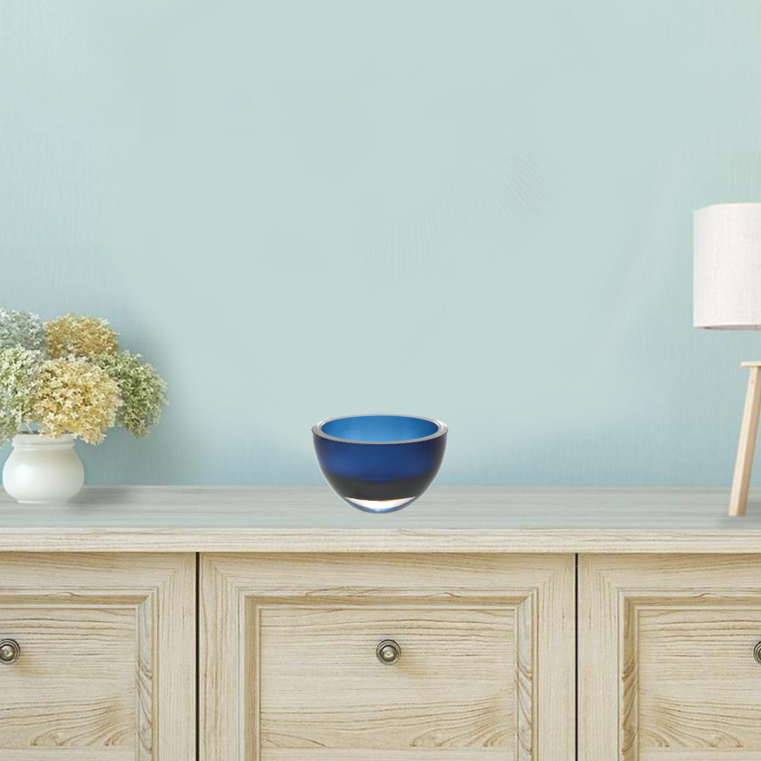 6 Mouth Blown European Made Lead Free Midnight Blue Crystal Bowl-Serving Bowls-DECOROLALA