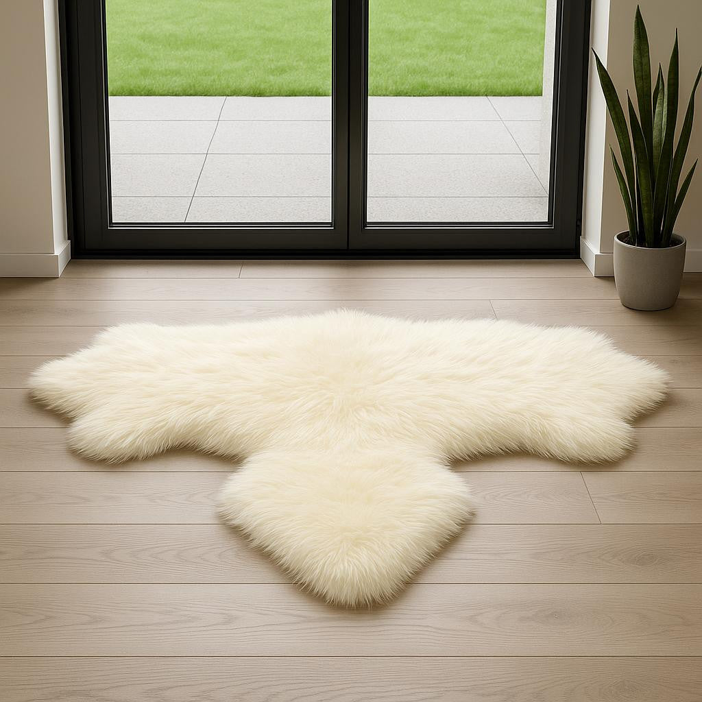 6' Natural Genuine Sheepskin Animal Print Shag Area Rug-Area Rugs-DECOROLALA