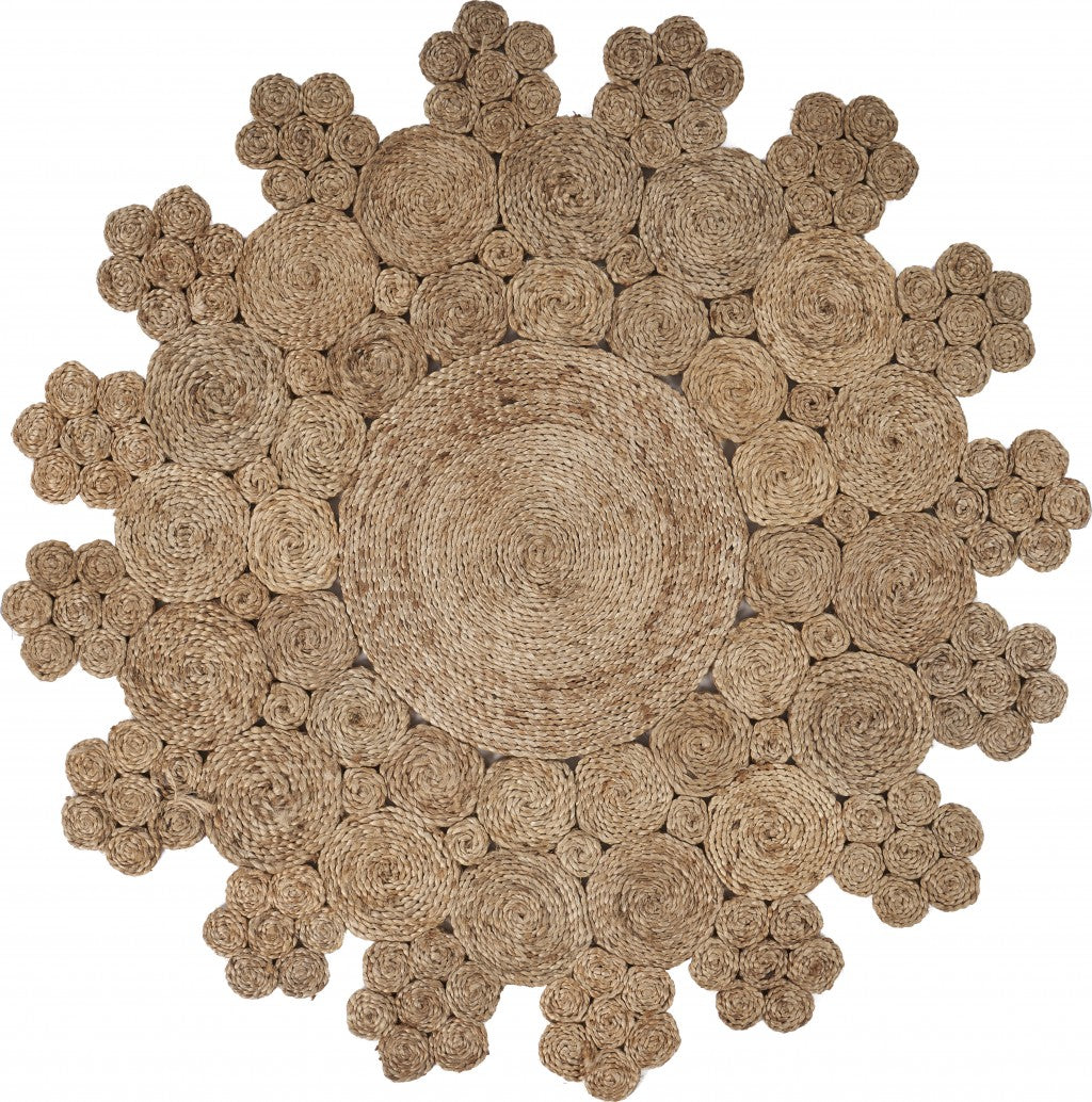 6' Natural Jute Abstract Geometric Hand Braided Round Rug-Area Rugs-DECOROLALA