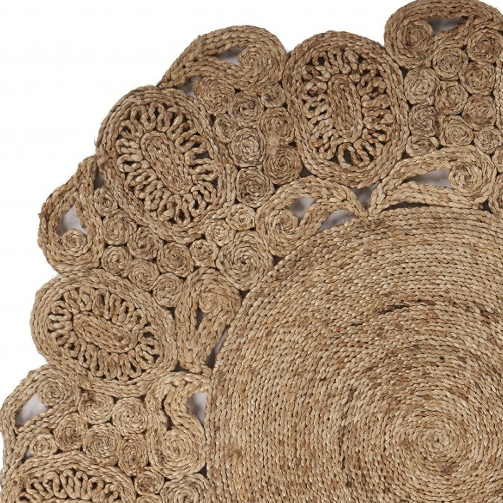 6' Natural Jute Abstract Geometric Hand Braided Round Rug-Area Rugs-DECOROLALA