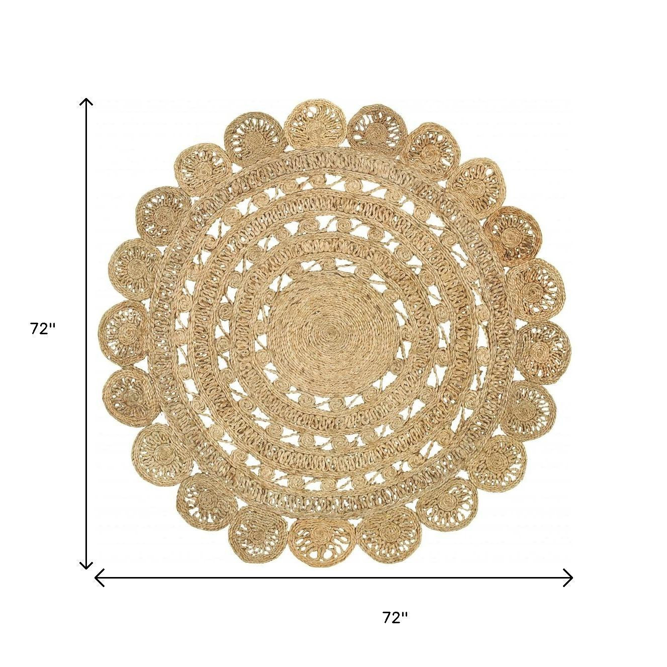 6' Natural Jute Abstract Geometric Hand Braided Round Rug-Area Rugs-DECOROLALA