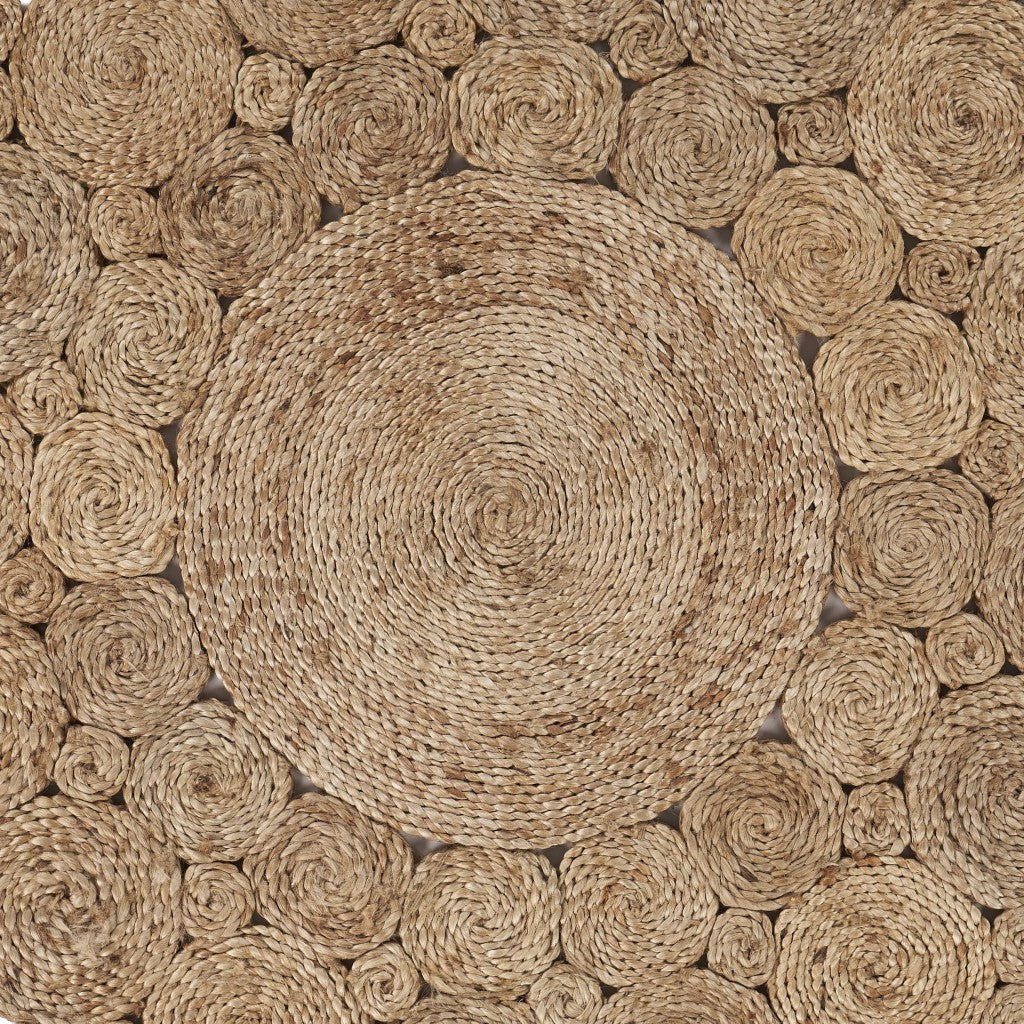 6' Natural Jute Abstract Geometric Hand Braided Round Rug-Area Rugs-DECOROLALA
