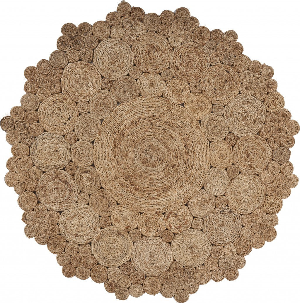 6' Natural Jute Abstract Geometric Hand Braided Round Rug-Area Rugs-DECOROLALA