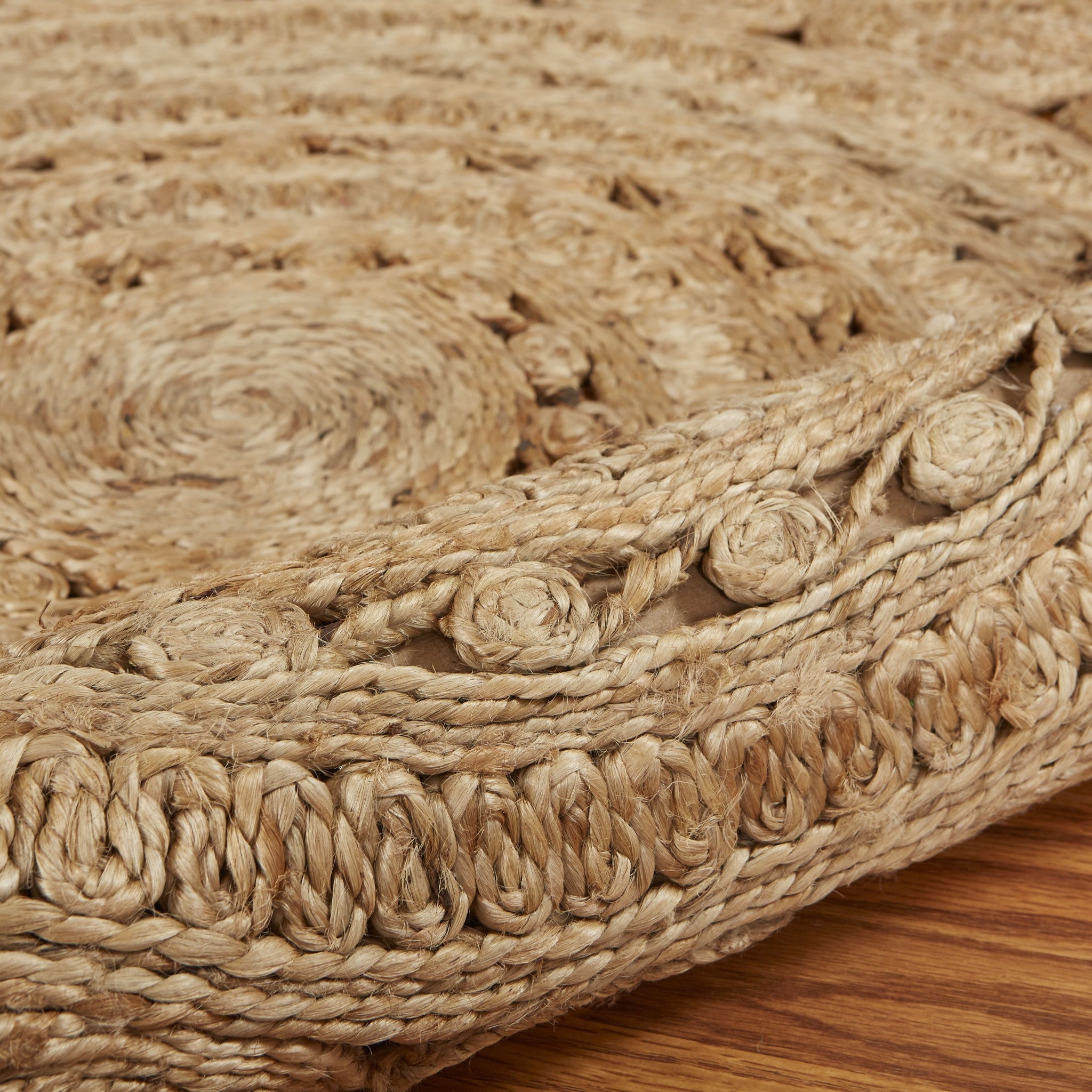 6' Natural Jute Abstract Geometric Hand Braided Round Rug-Area Rugs-DECOROLALA
