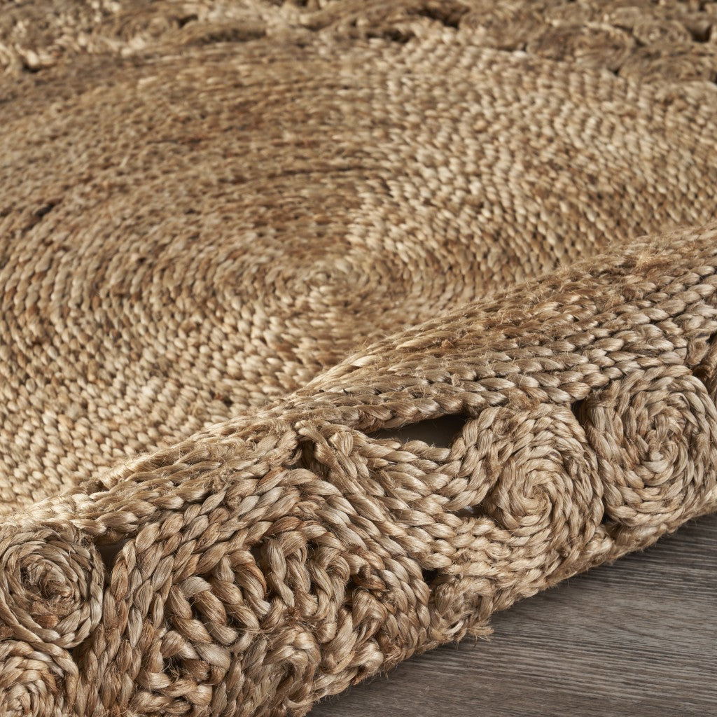 6' Natural Jute Abstract Geometric Hand Braided Round Rug-Area Rugs-DECOROLALA