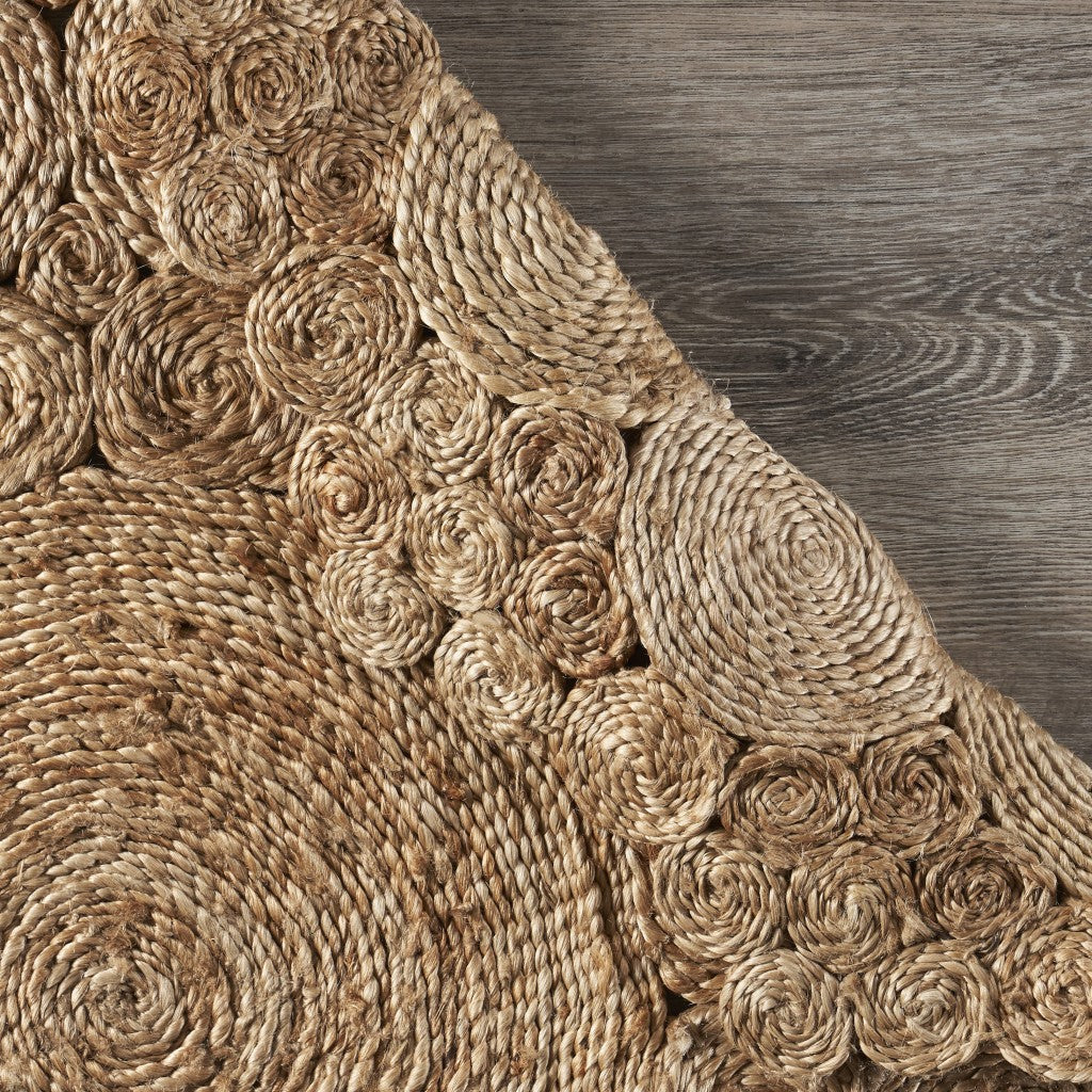 6' Natural Jute Abstract Geometric Hand Braided Round Rug-Area Rugs-DECOROLALA