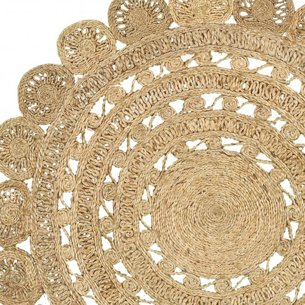 6' Natural Jute Abstract Geometric Hand Braided Round Rug-Area Rugs-DECOROLALA