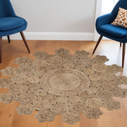 6' Natural Jute Abstract Geometric Hand Braided Round Rug-Area Rugs-DECOROLALA