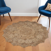 6' Natural Jute Abstract Geometric Hand Braided Round Rug-Area Rugs-DECOROLALA