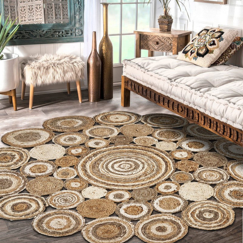 6' Natural Jute Hand Braided Round Rug-Area Rugs-DECOROLALA