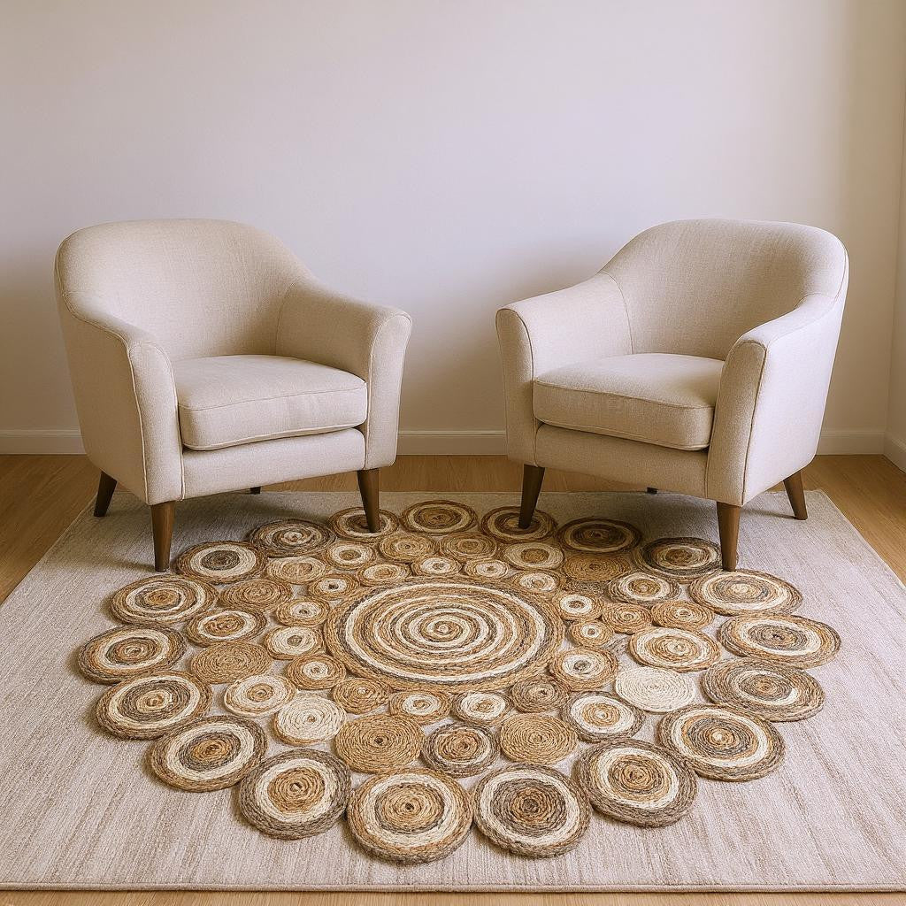 6' Natural Jute Hand Braided Round Rug-Area Rugs-DECOROLALA