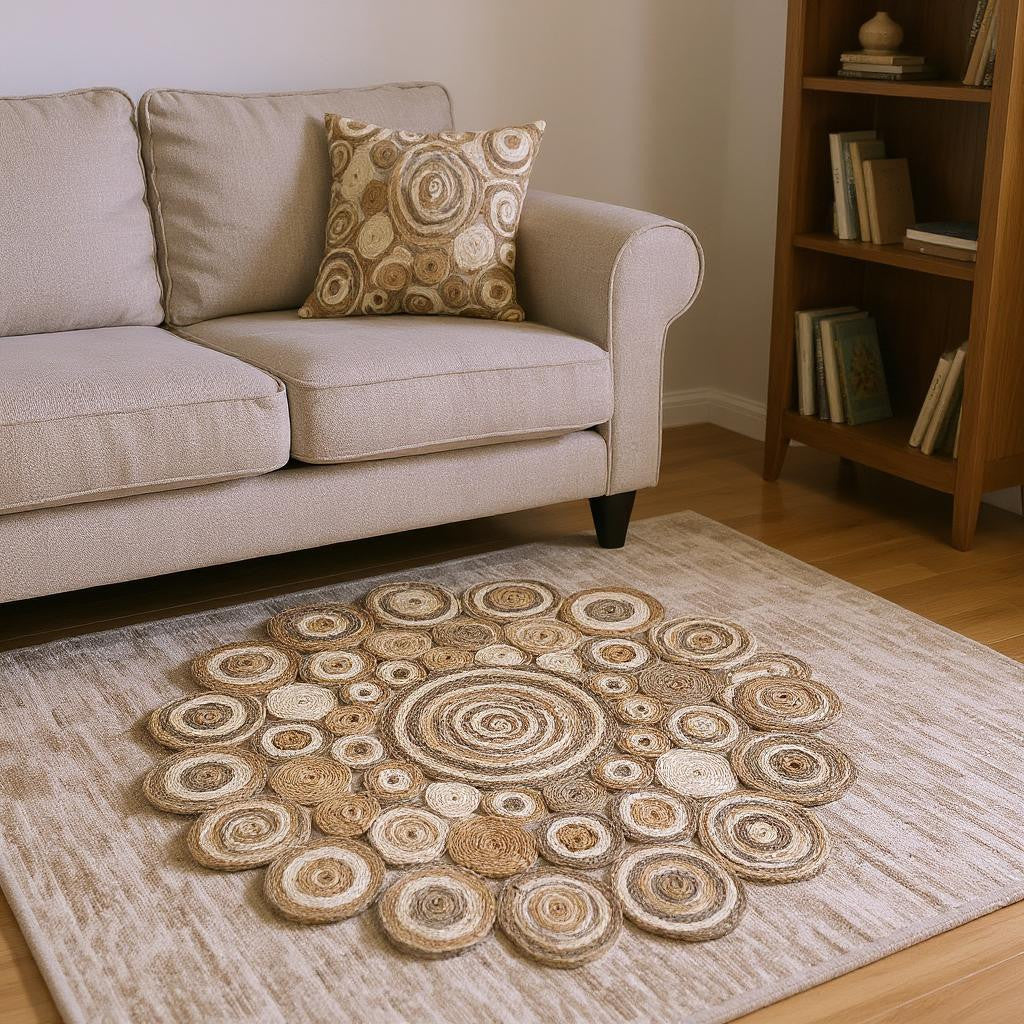 6' Natural Jute Hand Braided Round Rug-Area Rugs-DECOROLALA