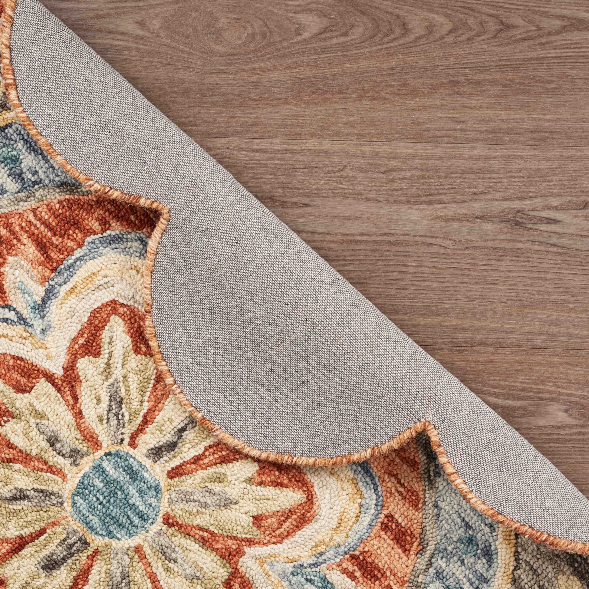 6' Orange And Red Wool Floral Hand Tufted Round Rug-Area Rugs-DECOROLALA