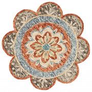 6' Orange And Red Wool Floral Hand Tufted Round Rug-Area Rugs-DECOROLALA