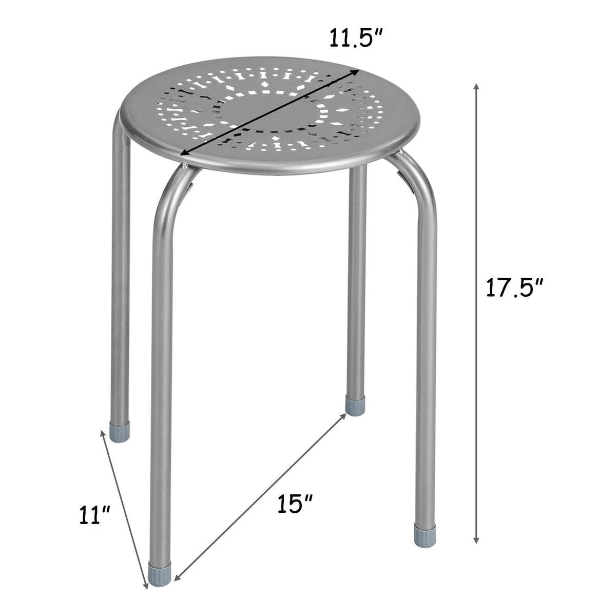 6-Pack Stackable Multifunctional Daisy Design Backless Round Metal Stool Set-Grey-Dining Chairs-DECOROLALA