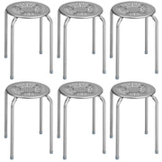 6-Pack Stackable Multifunctional Daisy Design Backless Round Metal Stool Set-Grey-Dining Chairs-DECOROLALA