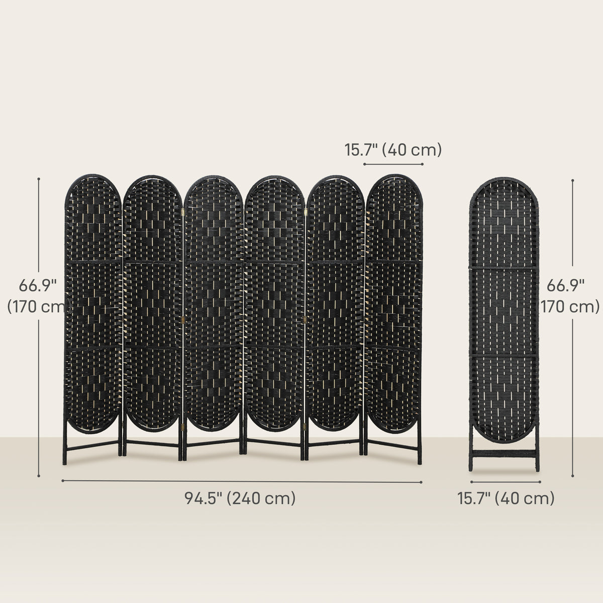 6-Panel Bohemian Folding Room Divider - Black 67" High-Home Furnishings > Living Room Furniture > Room Dividers-DECOROLALA