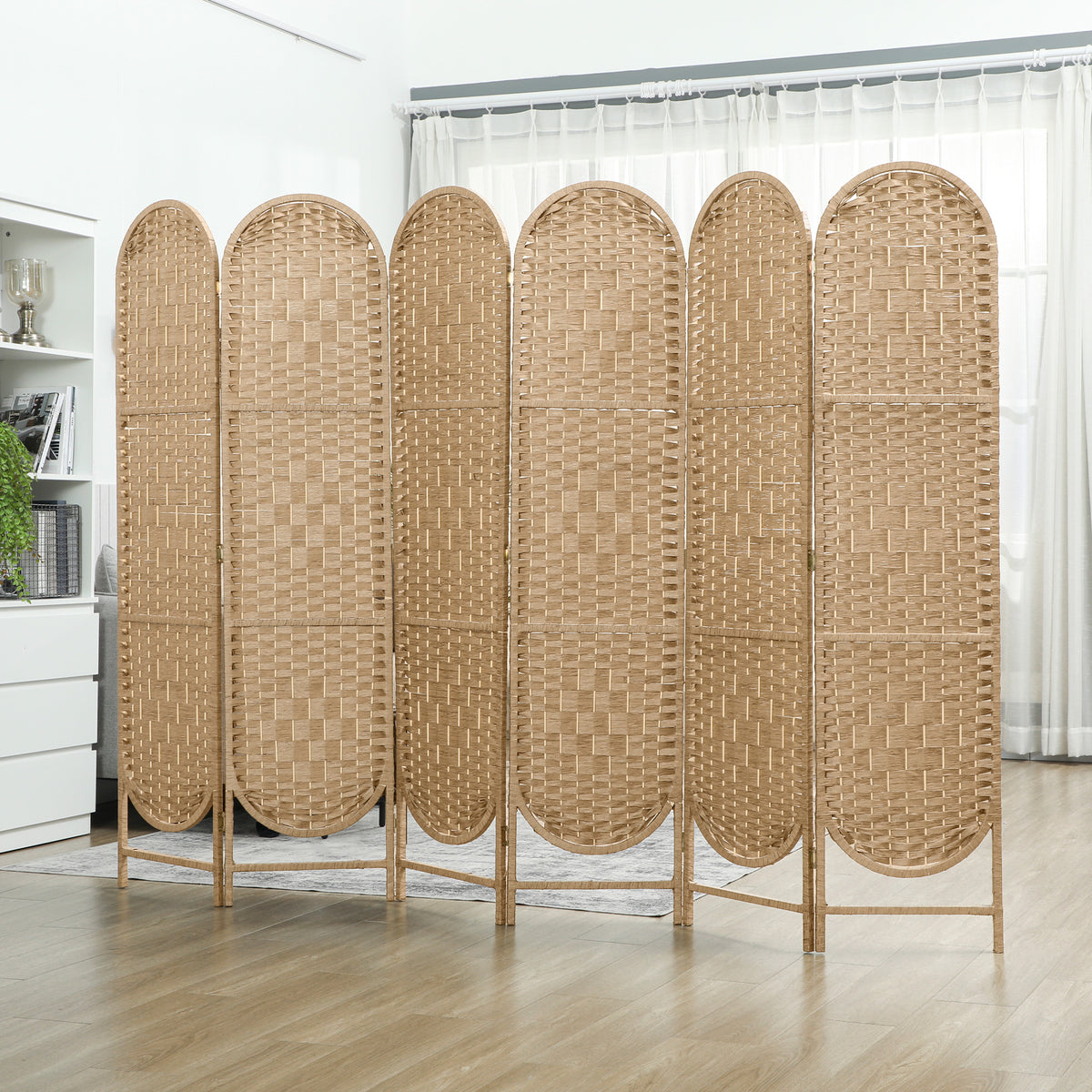 6-Panel Bohemian Room Divider - Natural Wood 67" H-Home Furnishings > Living Room Furniture > Room Dividers-DECOROLALA