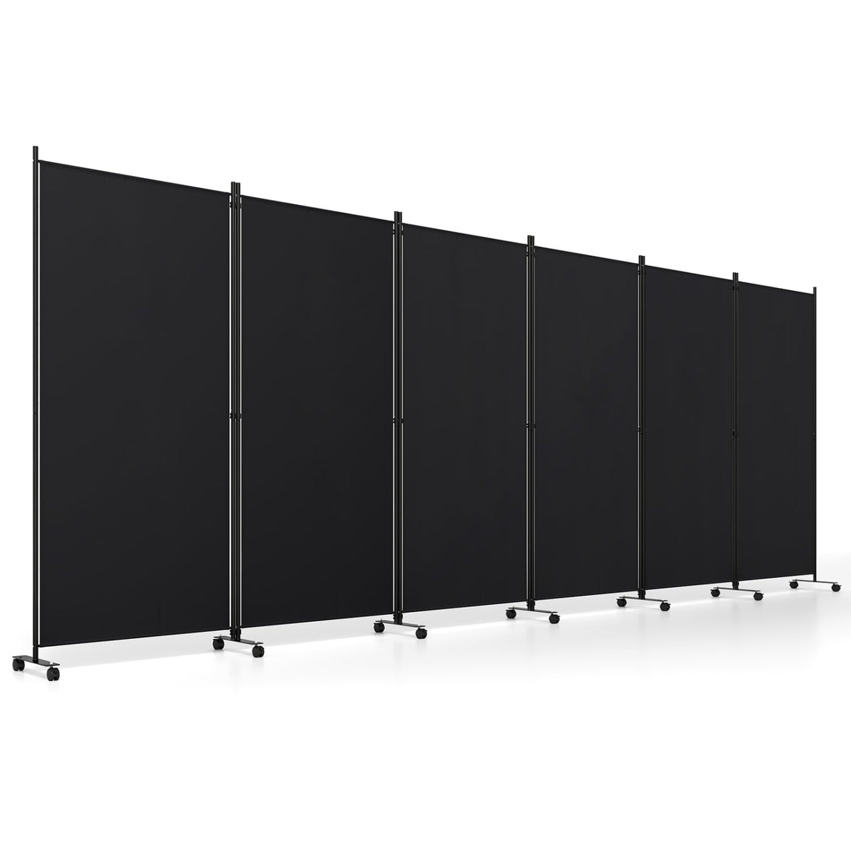 6 Panel Folding Privacy Screen Room Divider with Wheels-Black – DECOROLALA