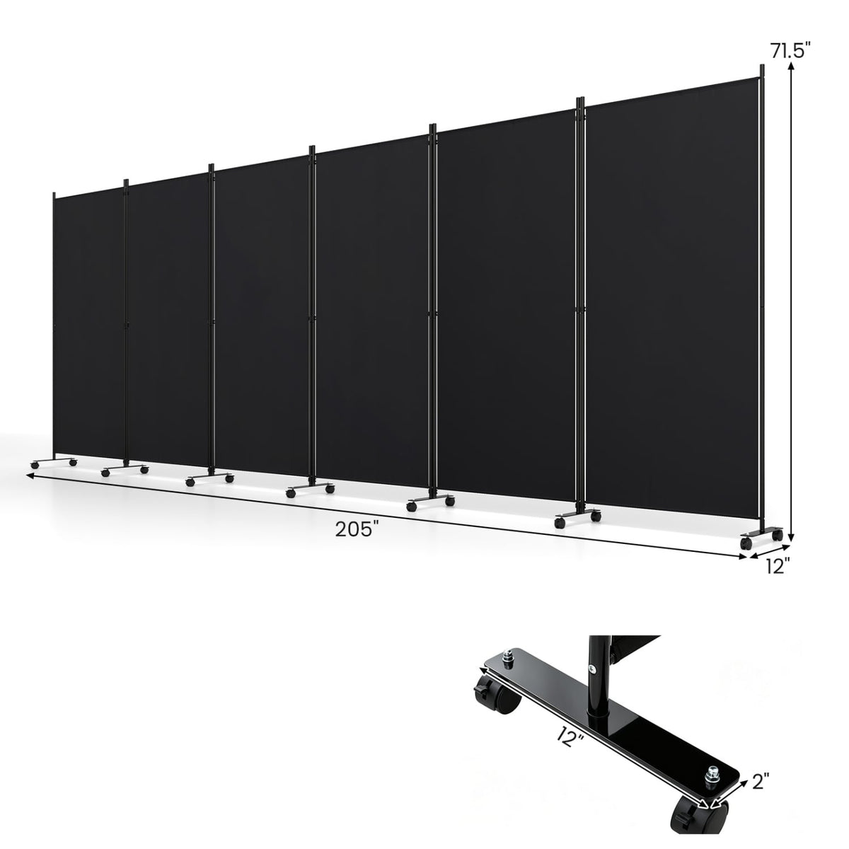 6 Panel Folding Privacy Screen Room Divider with Wheels-Black – DECOROLALA