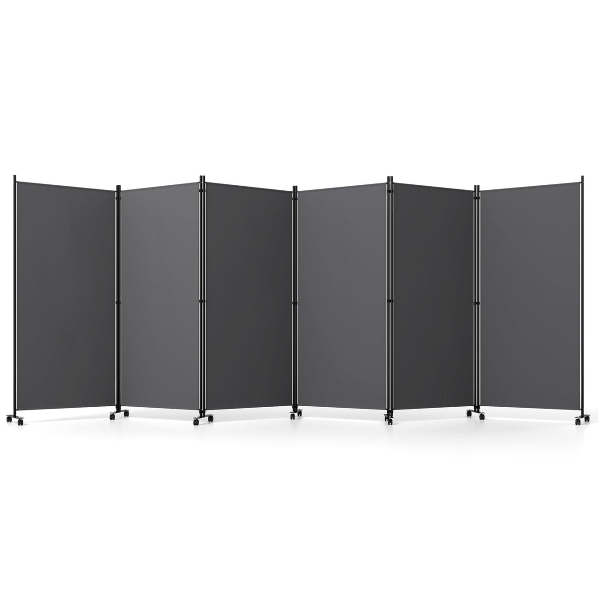 6 Panel Folding Privacy Screen Room Divider with Wheels-Gray-Room Dividers-DECOROLALA