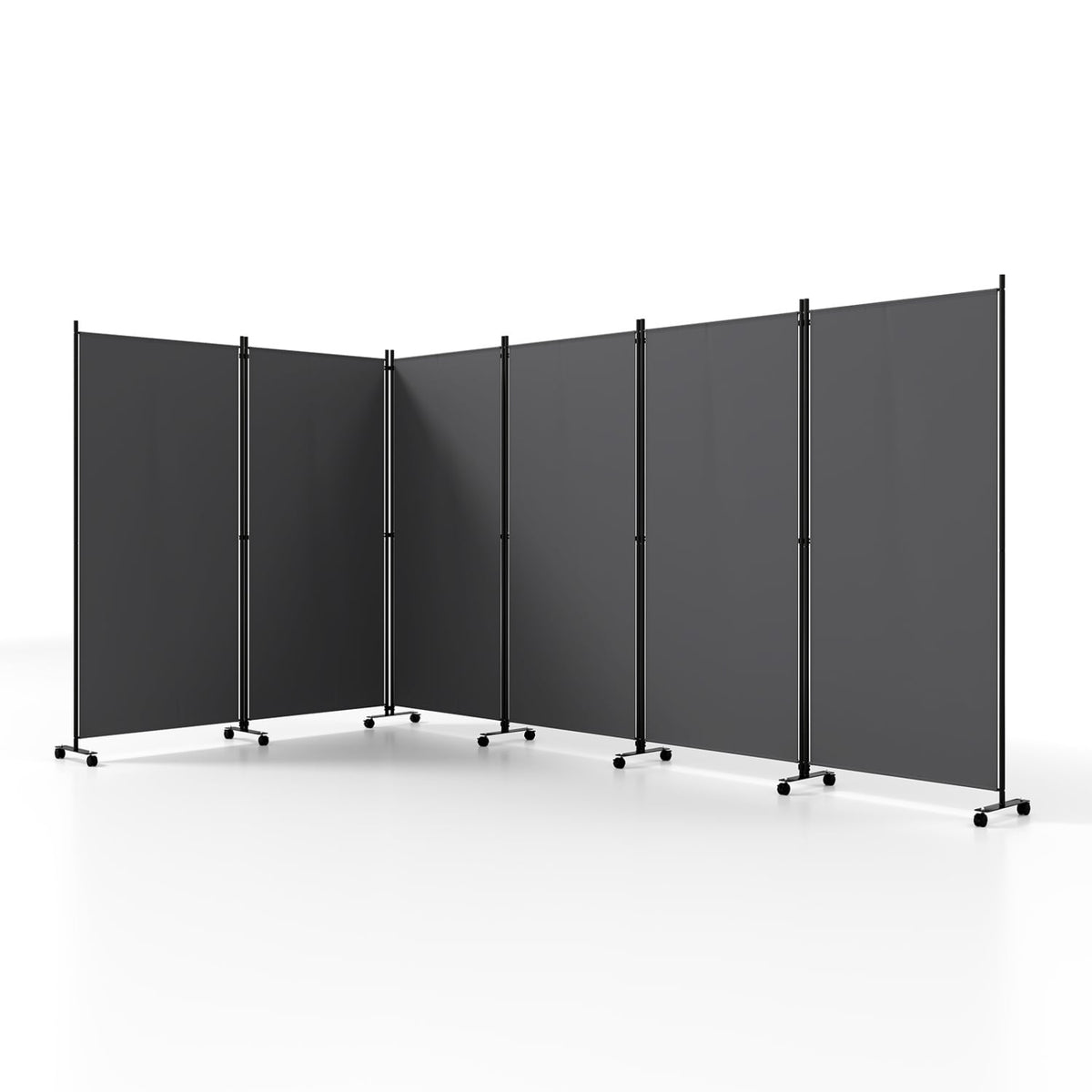 6 Panel Folding Privacy Screen Room Divider with Wheels-Gray-Room Dividers-DECOROLALA